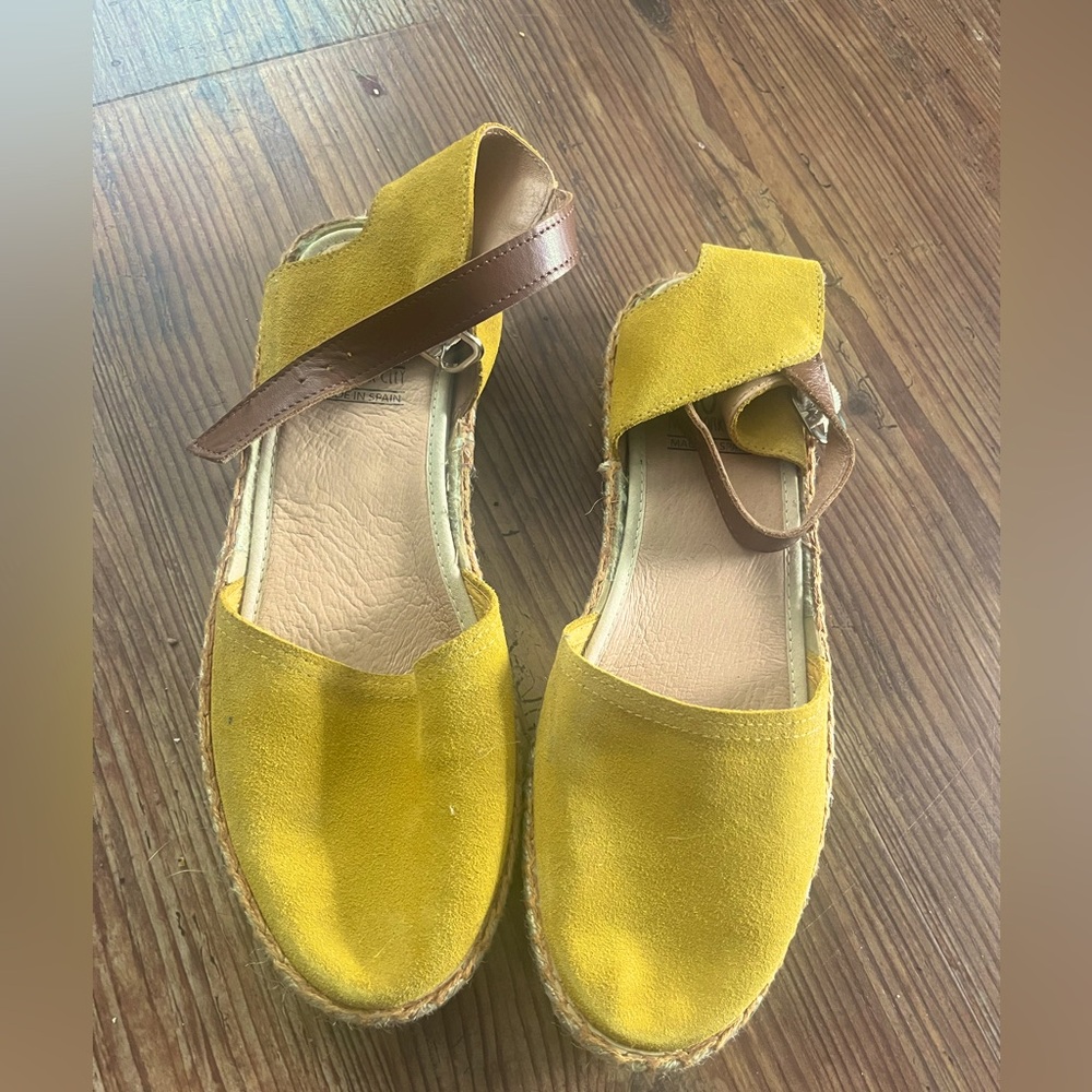 Miz Mooz Yellow Espadrilles with Brown Strap
